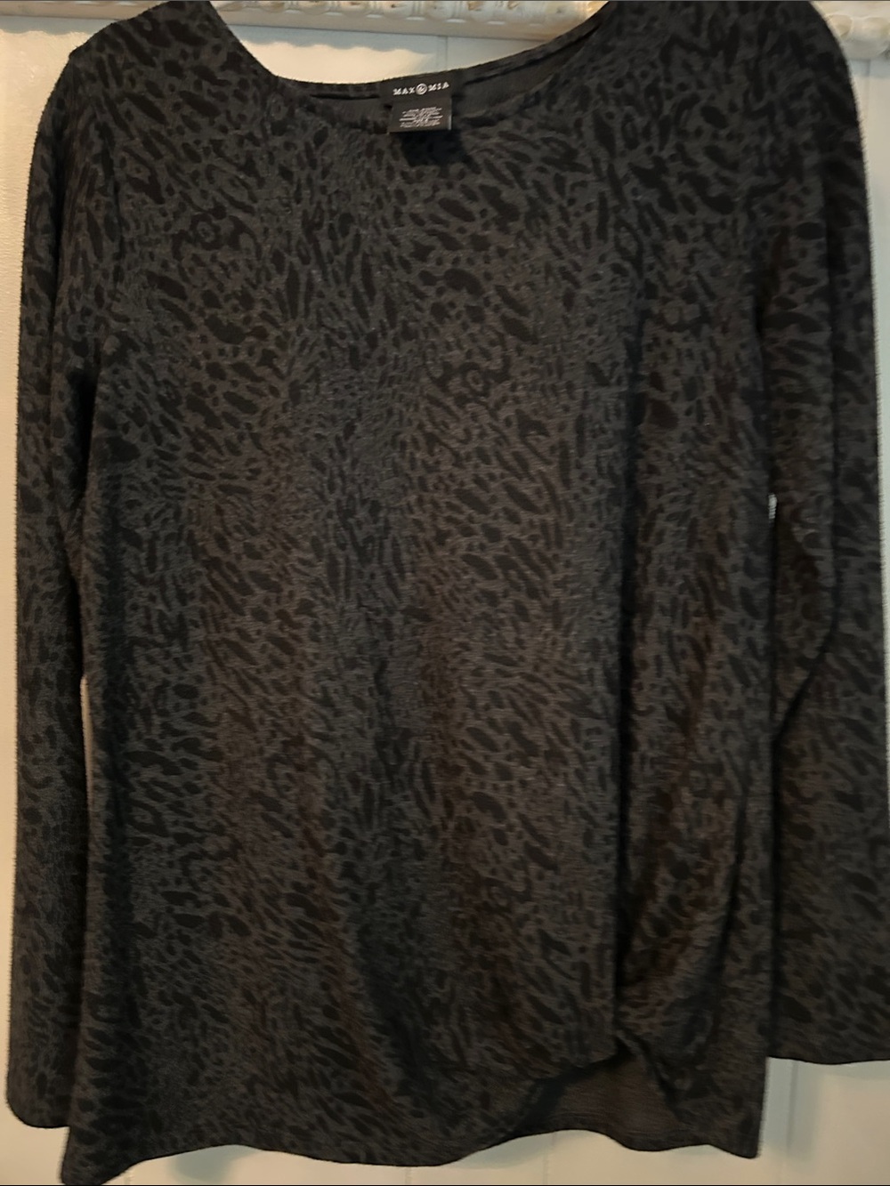 Max Studio Black & Charcoal Animal-Print Scoop Neck Sweater